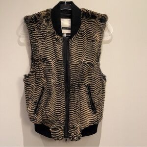 Tracy Reese Black and Tan Animal Print Full Zip Vest 100% Lamb Leather Size M